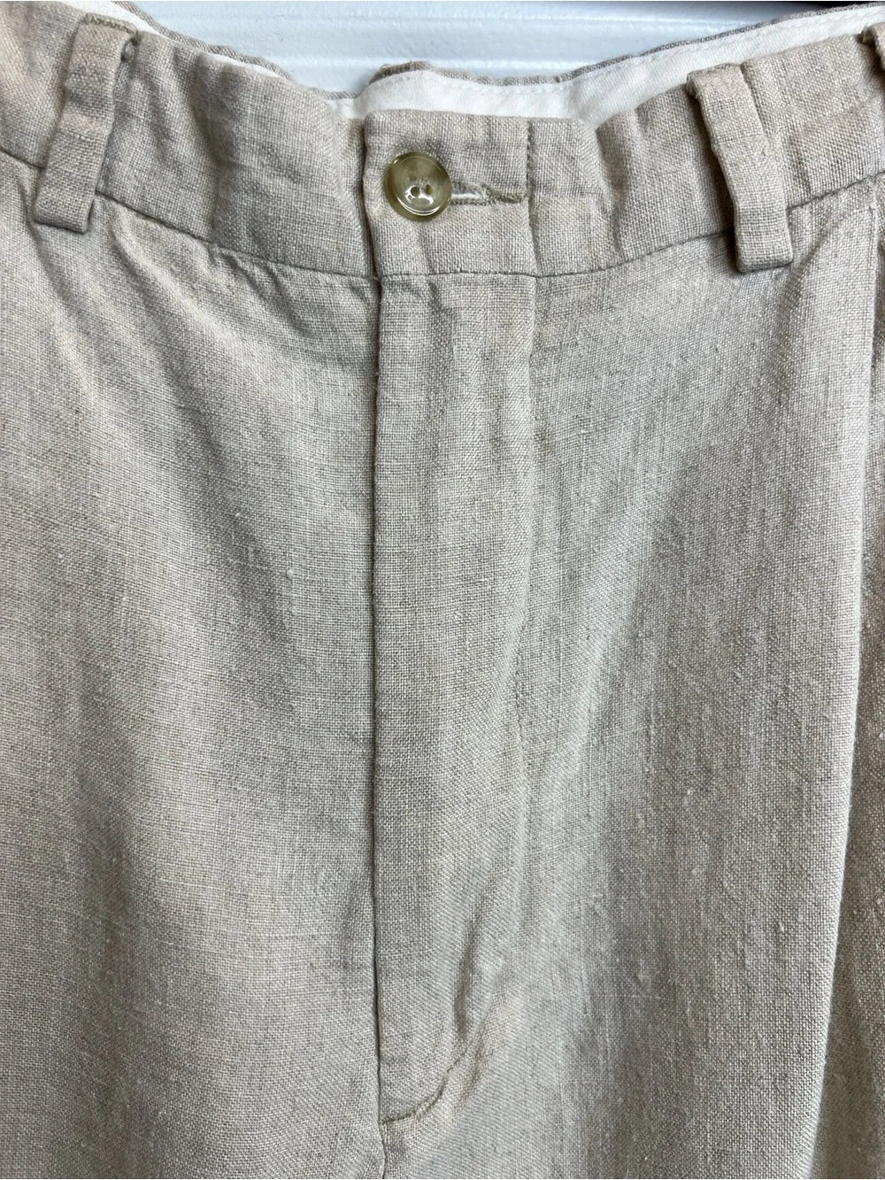 Turnbury Mens Natural Tan 100% Linen Pleated Cuffed Pants Trousers 36x30